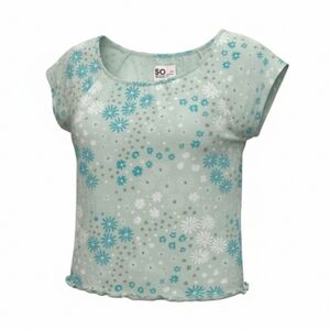 SO Green & Blue Cute Casual Comfy Girls Crop Top with Floral Design EUC Size 7